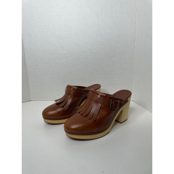 Madewell Kiltie Mules Brown Fringe Leather Clog Heels Womens Size 9.5 - Picture 1 of 11